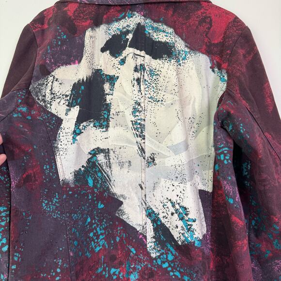 Just Cavalli by Roberto Cavalli Y2K Metallic‎ Paint Splatter Maroon Trench Coat - Picture 10 of 12